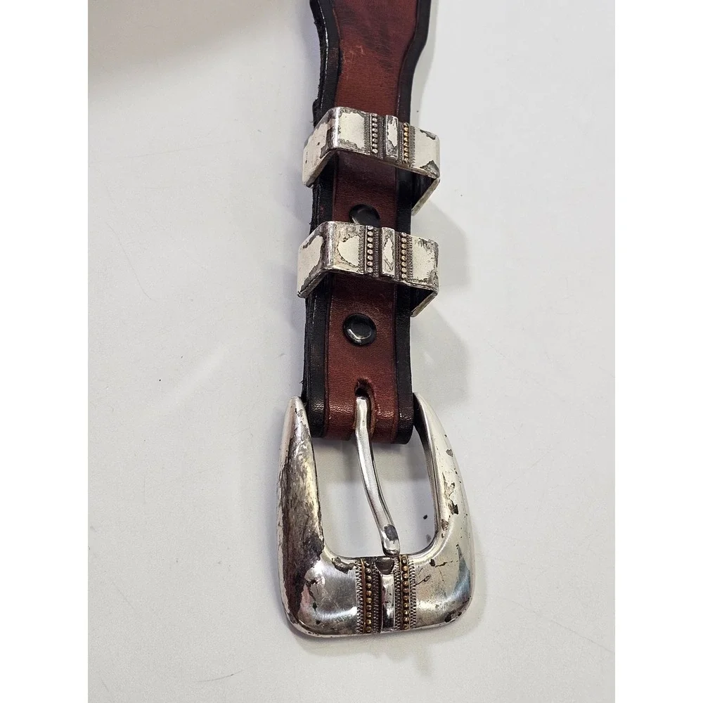 Old Pueblo Open Vintage Western Tooled Brown Leather Belt Silver Hardware 44 EUC